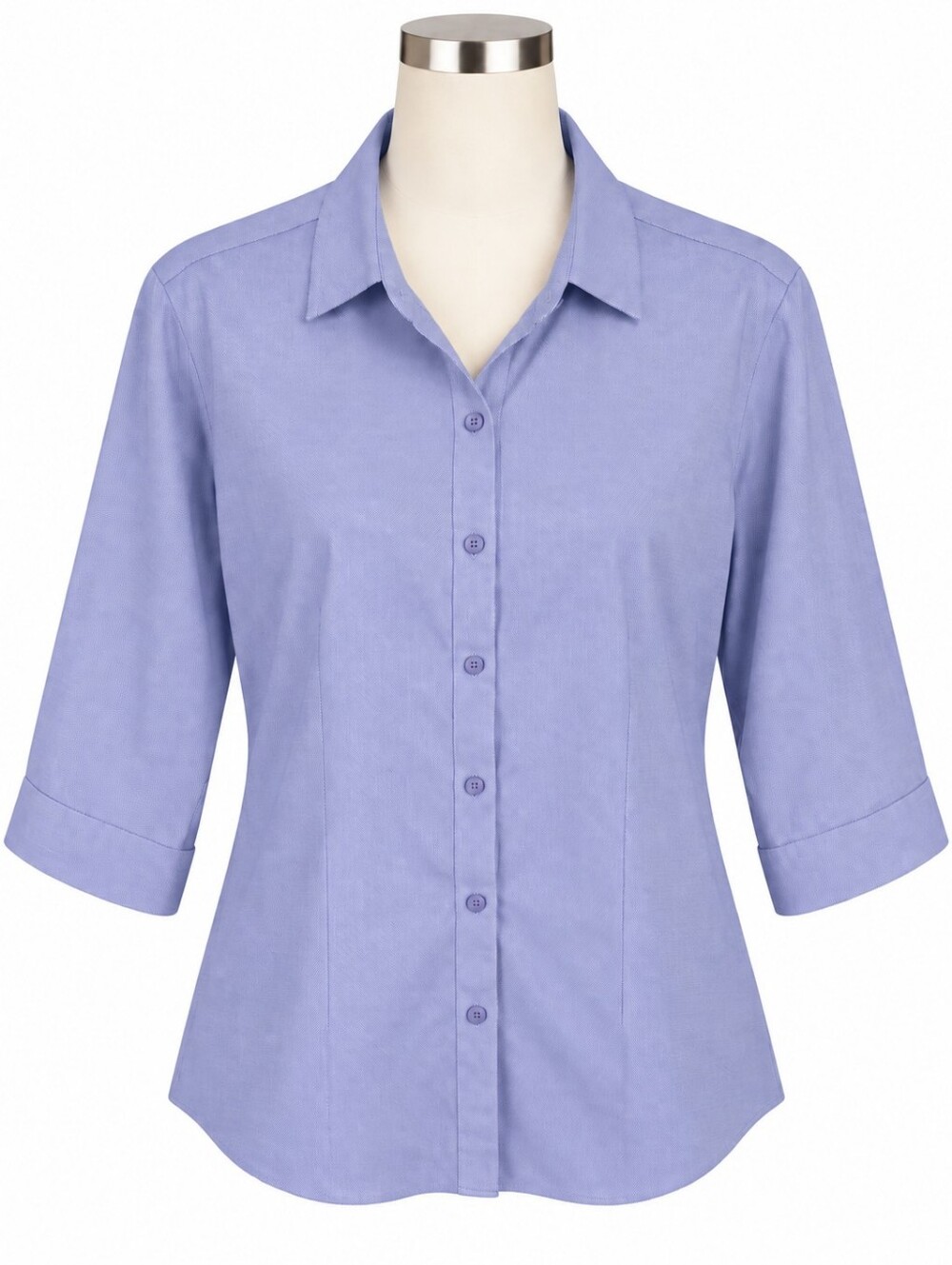 Coldwater Creek Women 1X No Iron Shirt Purple 3/4 Sleeve Button Front Blouse Top